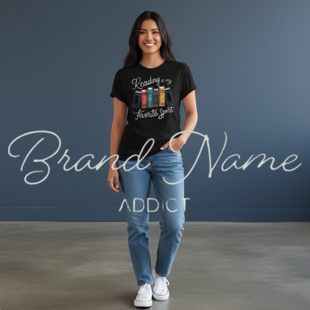 “Reading Is My Favorite Sport” 100% Cotton Black Short Sleeve Tee - Picture 3 of 3